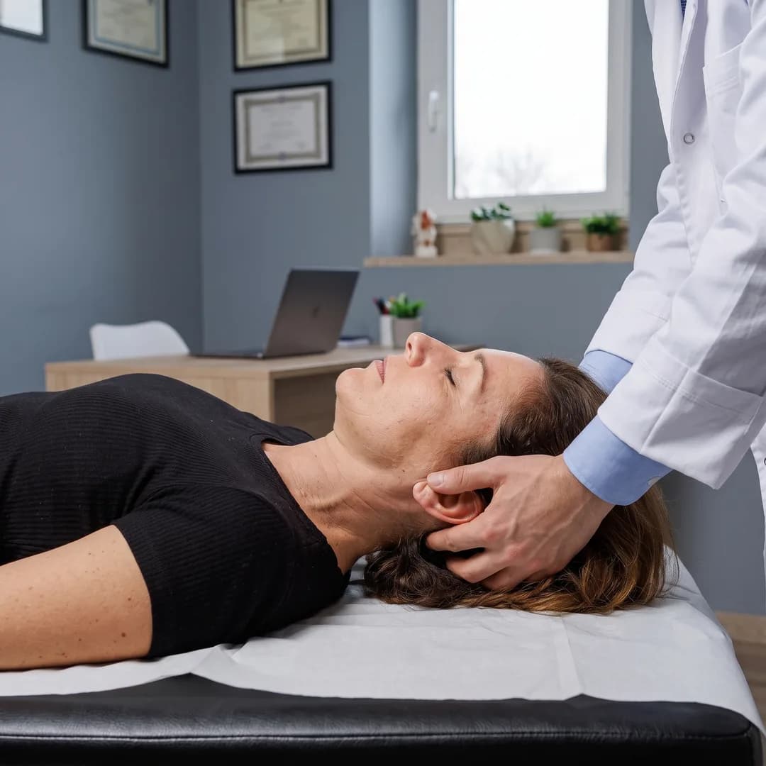 Il trattamento sul lettino: le mani dell’osteopata alla base del cranio