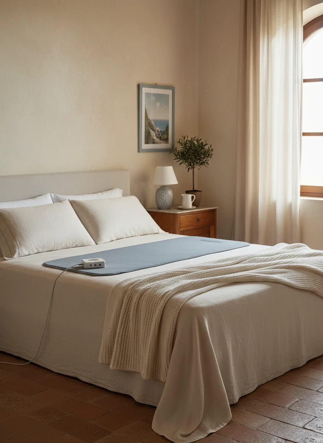 Il materassino del sistema PEMF steso su un letto, a casa