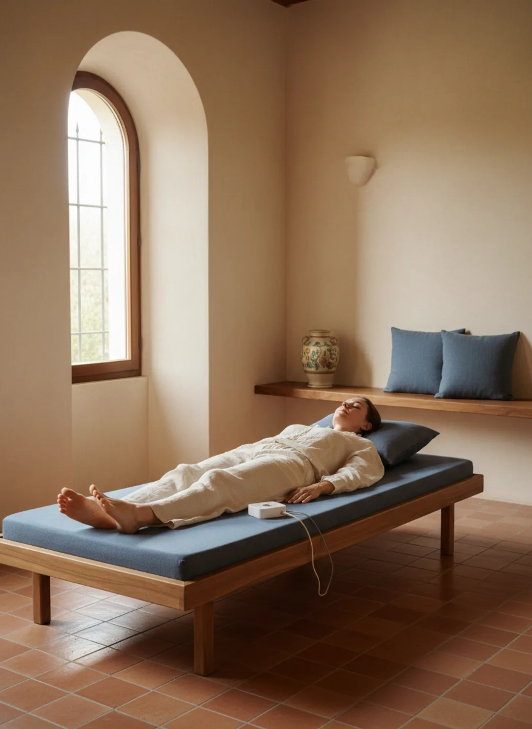 Una sessione di magnetoterapia a casa, distesi sul materassino